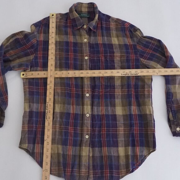 Lauren Ralph Lauren Purple Maroon Plaid Linen Blend Button Up Shirt M - Picture 4 of 12